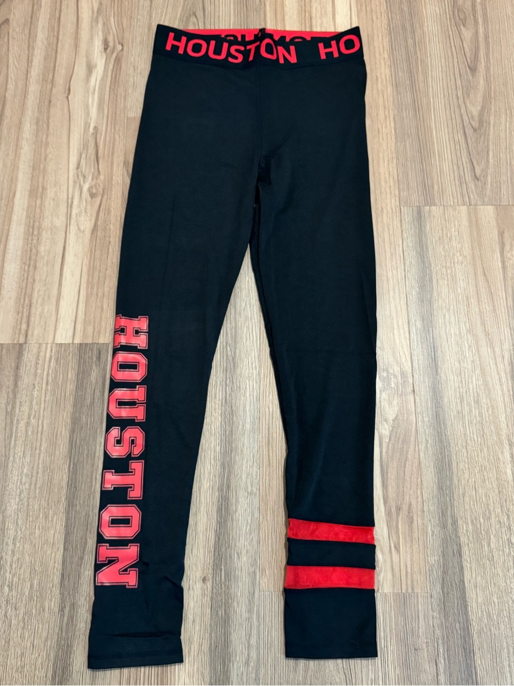 LIDA Houston Sport Black & Red Leggings w/ Branded Waistband- size S/M & L/XL - Picture 2 of 15